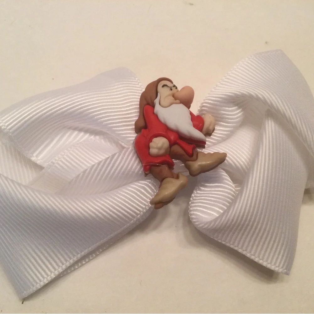 Disney Dwarf Grumpy Hair Bow Clip Snow White Barrette Pony Tail 4” White